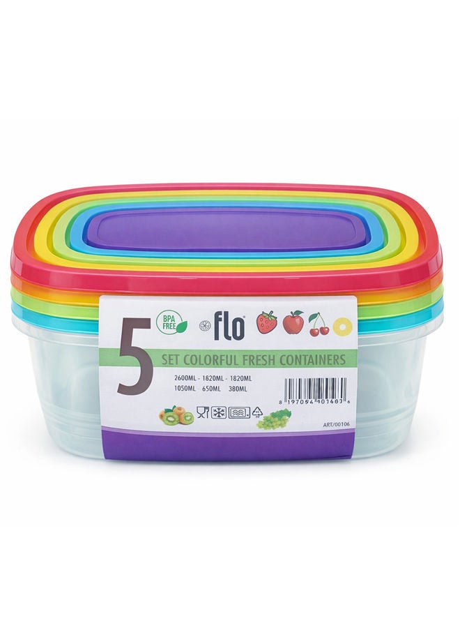 فلو مجموعة حاويات تخزين طعام مكونة من 5 قطع مع أغطية، حاويات بلاستيكية لتحضير الوجبات، محكمة الإغلاق ومقاومة للتسرب، قابلة للتكديس، آمنة للاستخدام في الميكروويف والفريزر وغسالة الصحون، أحجام متعددة (كبير جدًا، كبير، متوسط، صغير) - Image 2